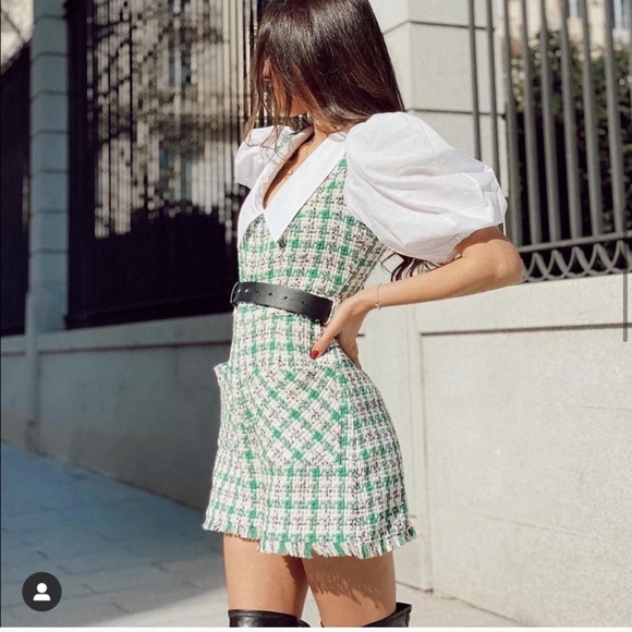 NWT ZARA Tweed Jumpsuit Ecru Green XL Blogger’ Fav - Picture 7 of 15